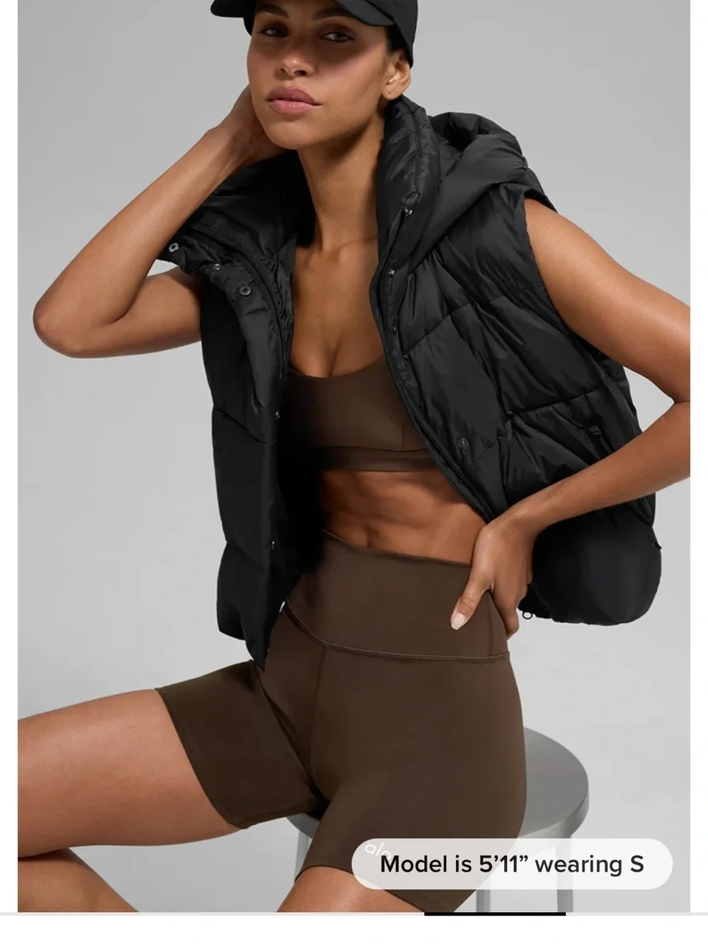 ALO Yoga Black Puffer Vest with Hood